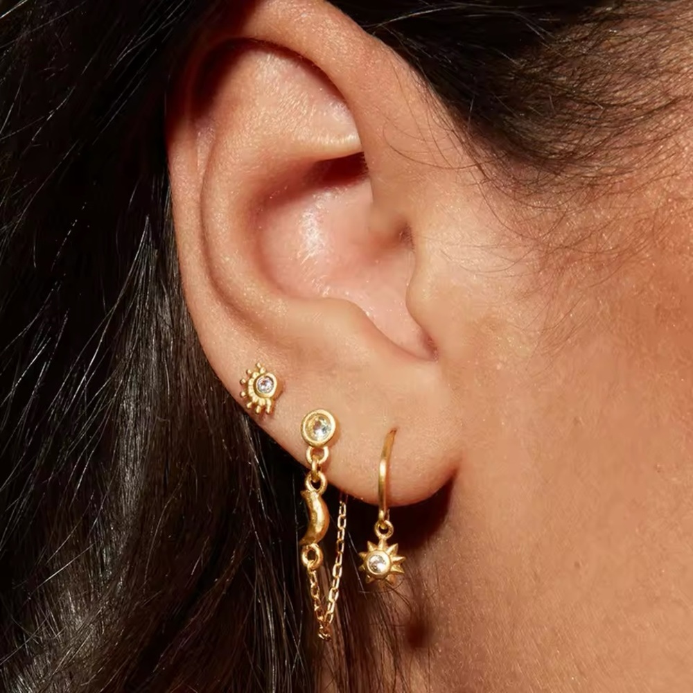 Boho‎ Celestial Sun & Moon Mismatching Drop Earrings Waterproof Hypoallergenic - Picture 6 of 6